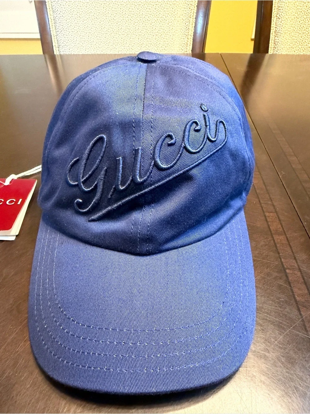 New Authentic Gucci Logo Baseball Hat Navy Size L